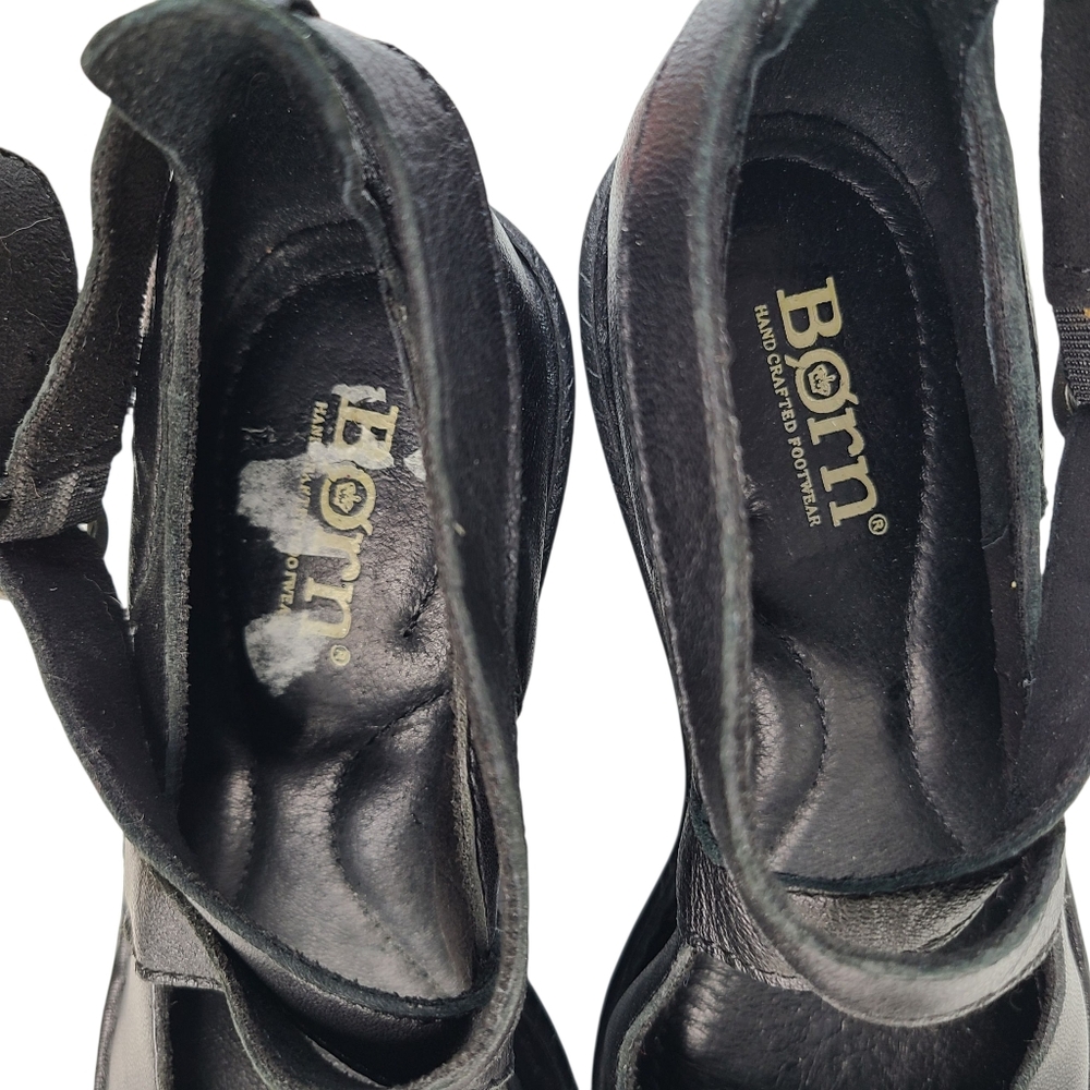 Born Black Leather Mary Jane Cross Strap Wedges Women's Size 7.5 - Picture 12 of 14